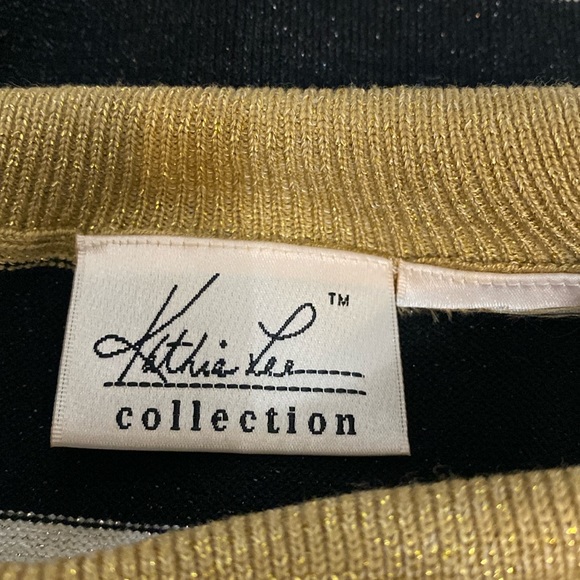 Kathy Lee metallic gold, cream & black sleeveless mock turtleneck sweater-Large - Picture 5 of 9